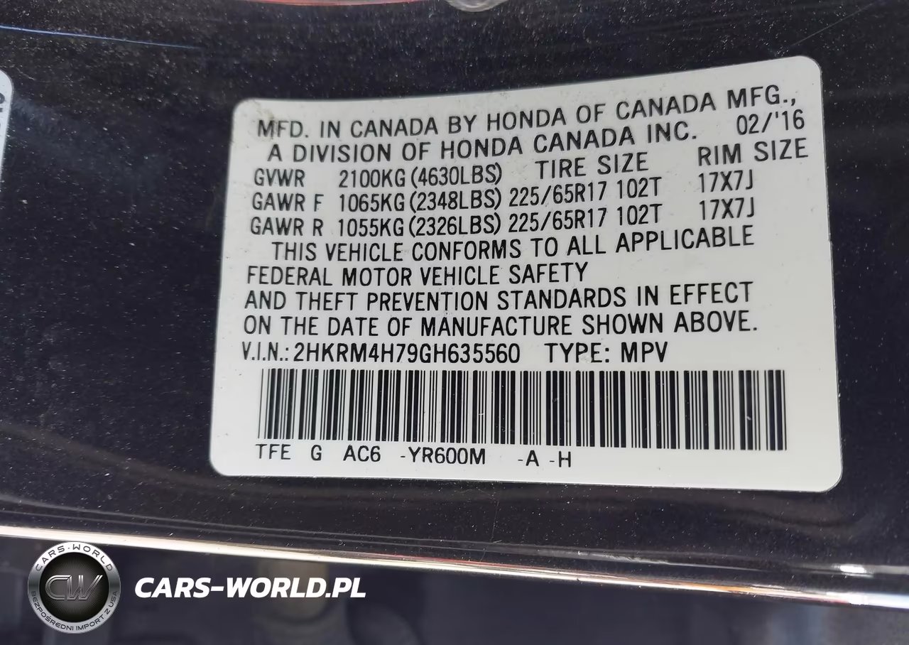 2016 Honda Cr-V Ex-L VIN:2HKRM4H79GH635560 - 9