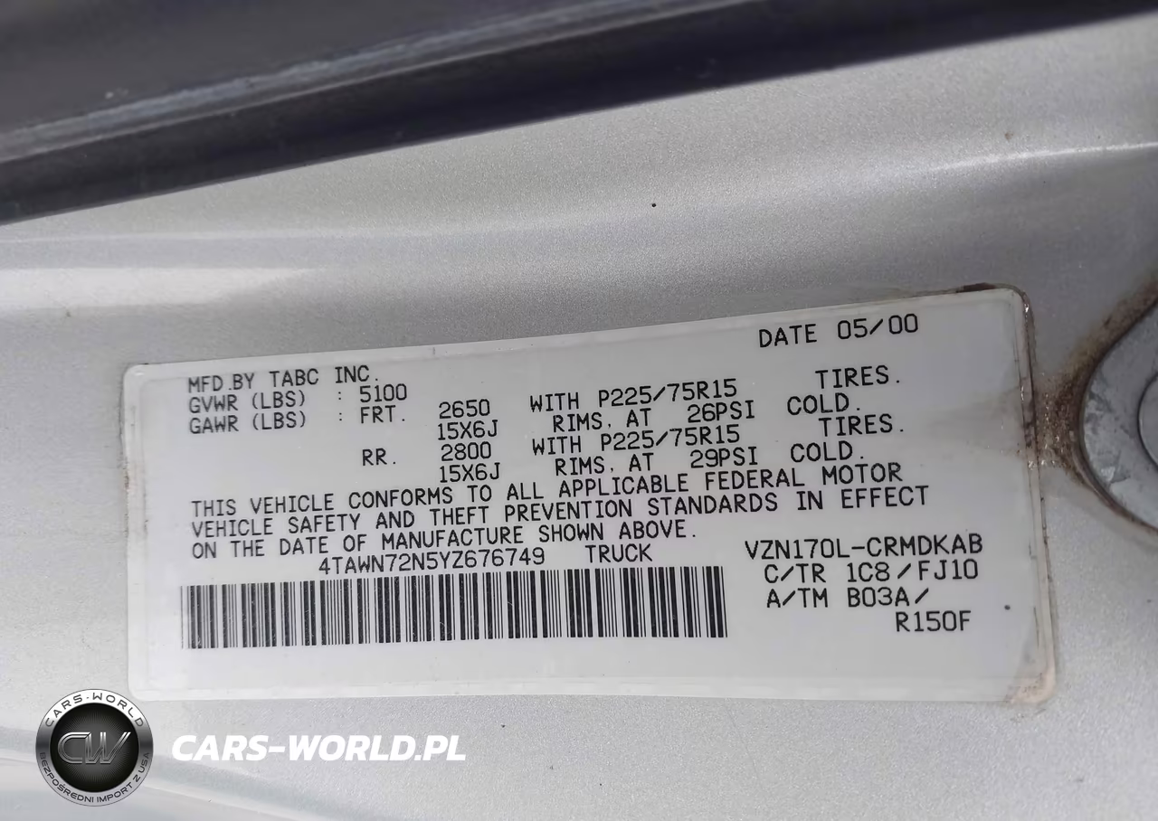 2000 Toyota Tacoma Base V6 VIN:4TAWN72N5YZ676749 - 9