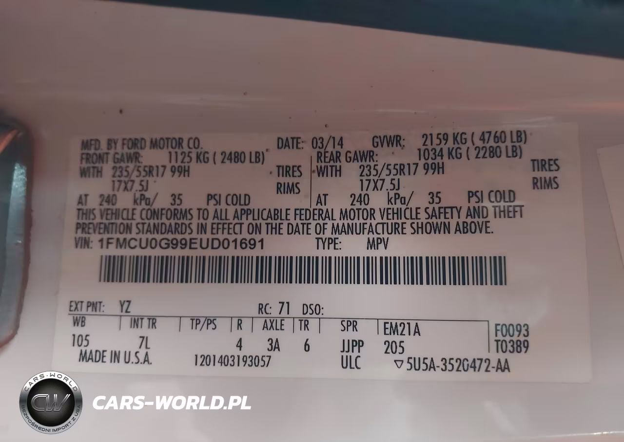 2014 Ford Escape Se VIN:1FMCU0G99EUD01691 - 9