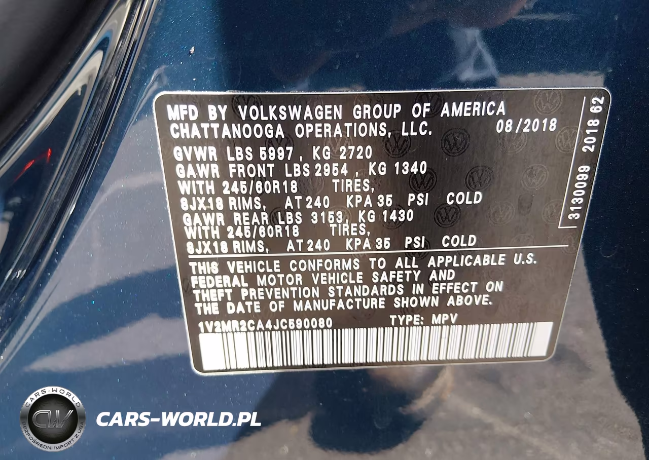 2018 Volkswagen Atlas 3.6L V6 Sel VIN:1V2MR2CA4JC590080 - 9