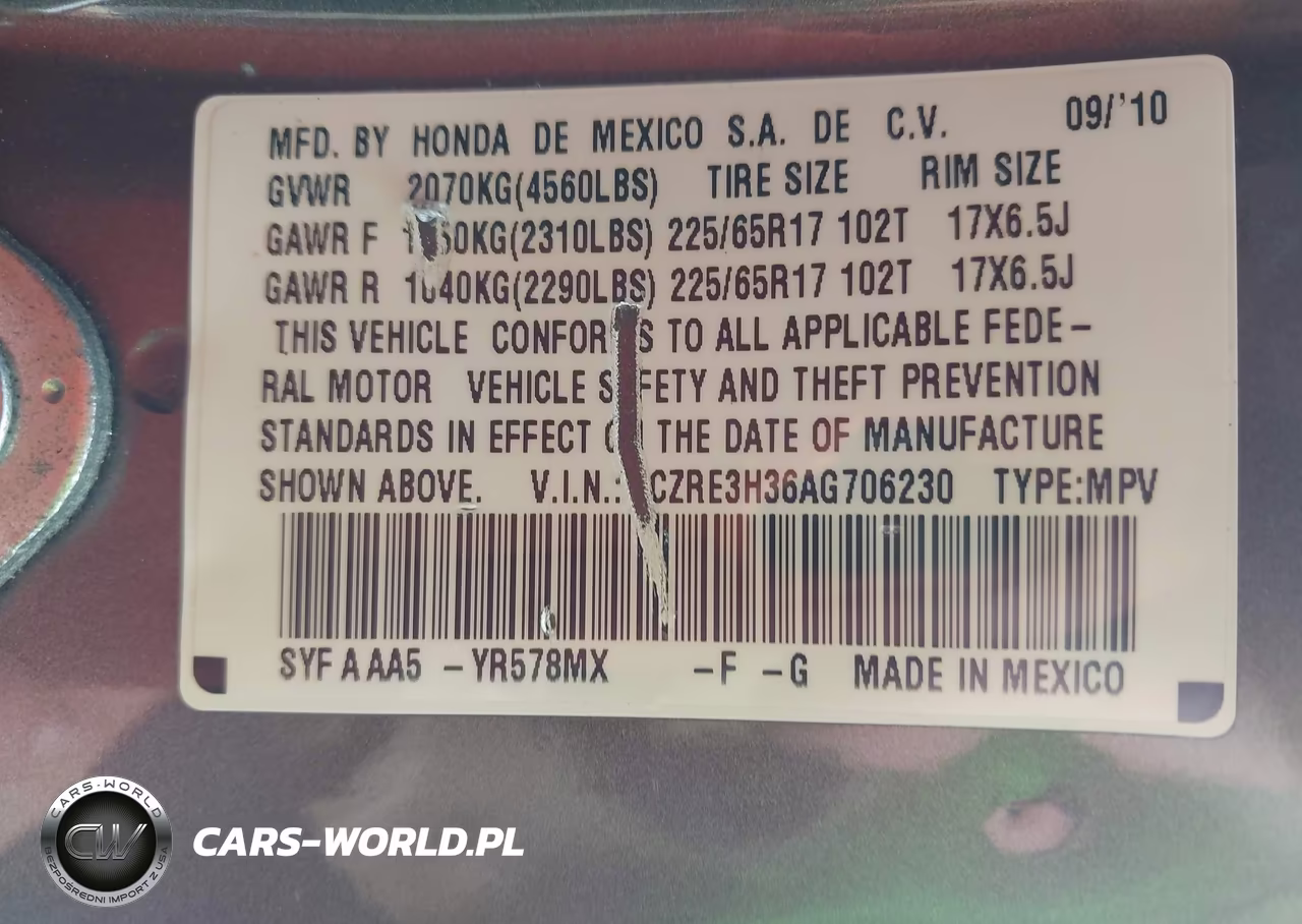 2010 Honda Cr-V Lx VIN:3CZRE3H36AG706230 - 9