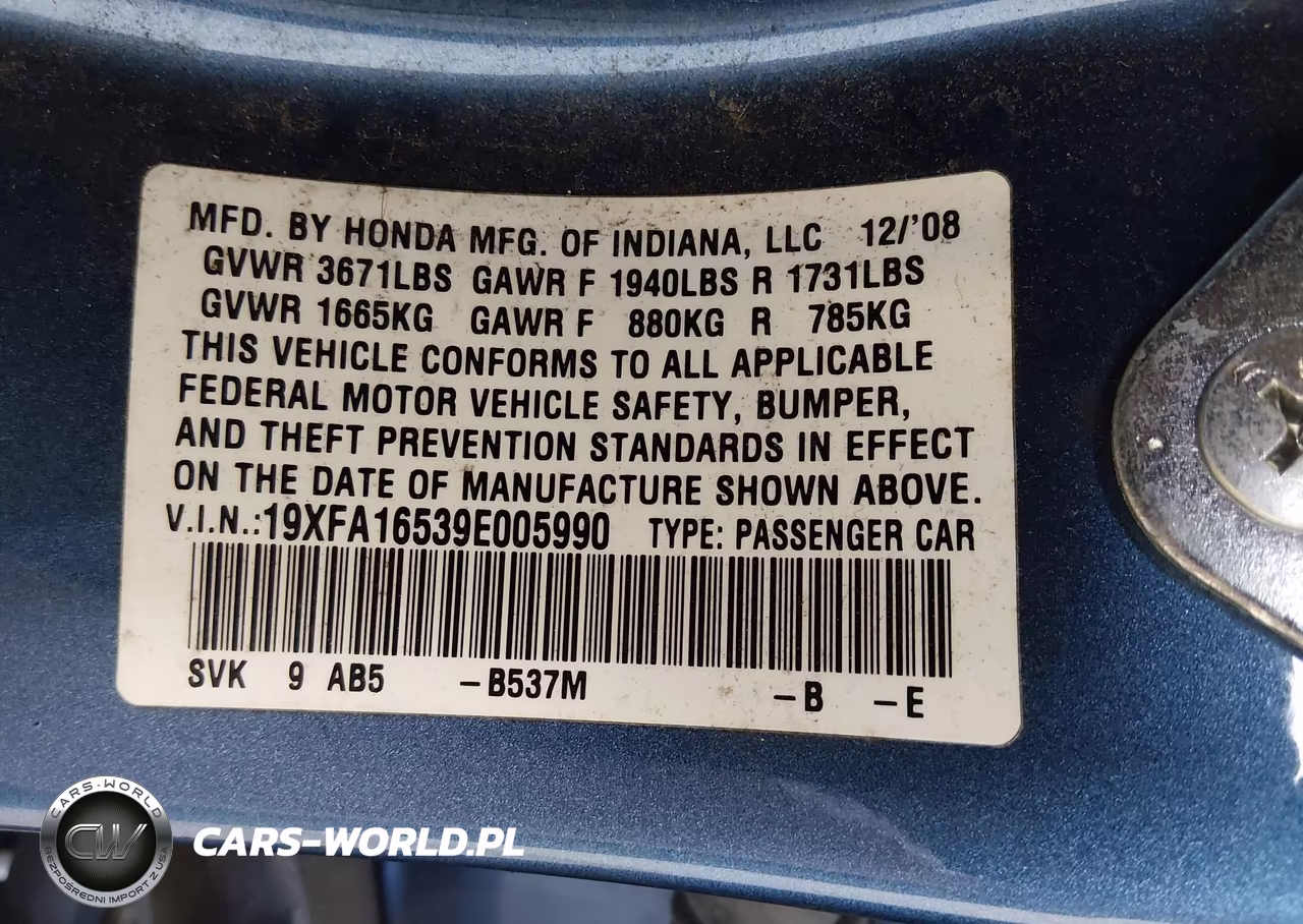 2009 Honda Civic Lx VIN:19XFA16539E005990 - 9