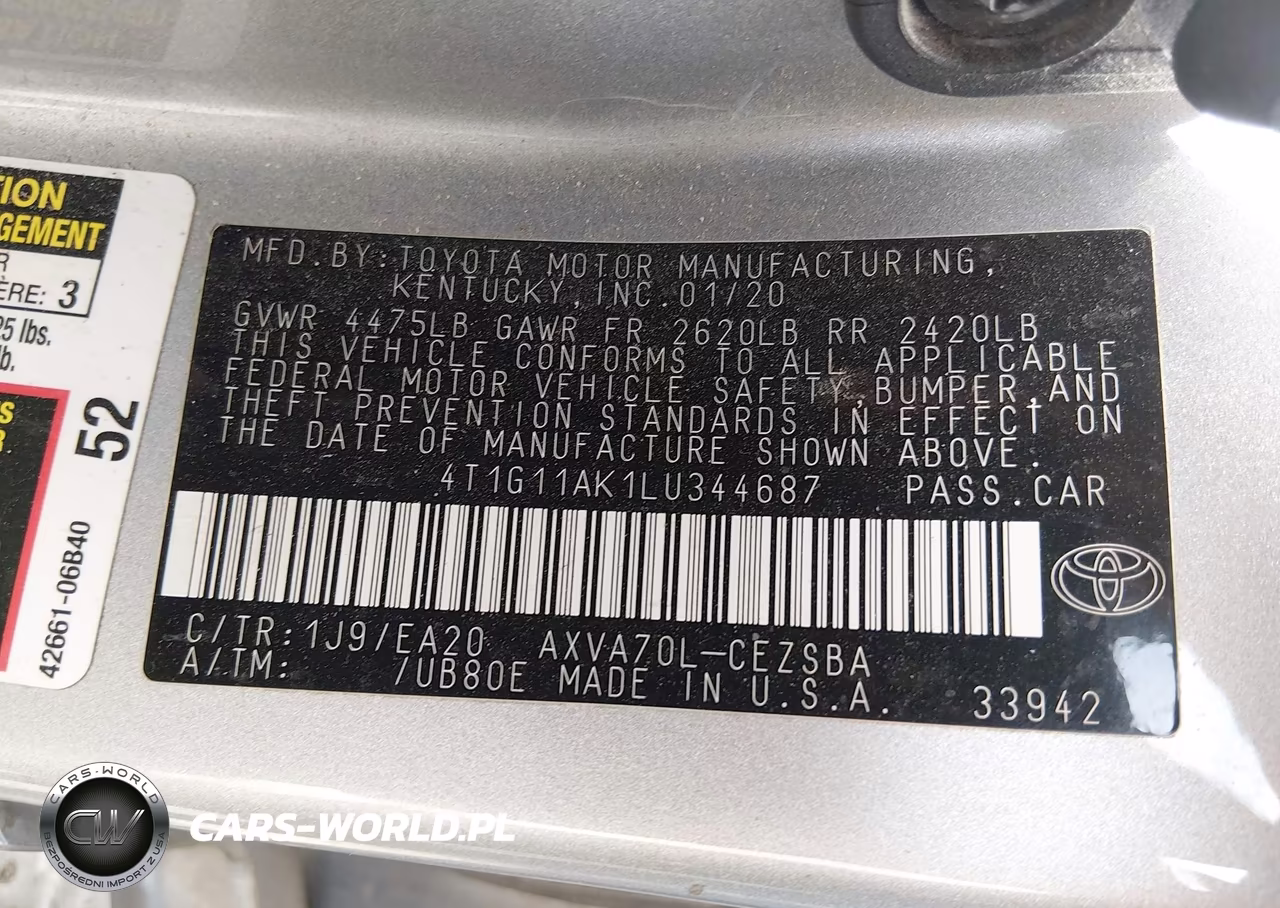 2020 Toyota Camry Se VIN:4T1G11AK1LU344687 - 9