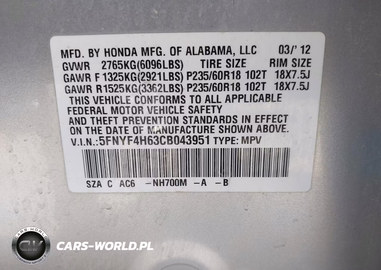2012 Honda Pilot Ex-L VIN:5FNYF4H63CB043951 - 9