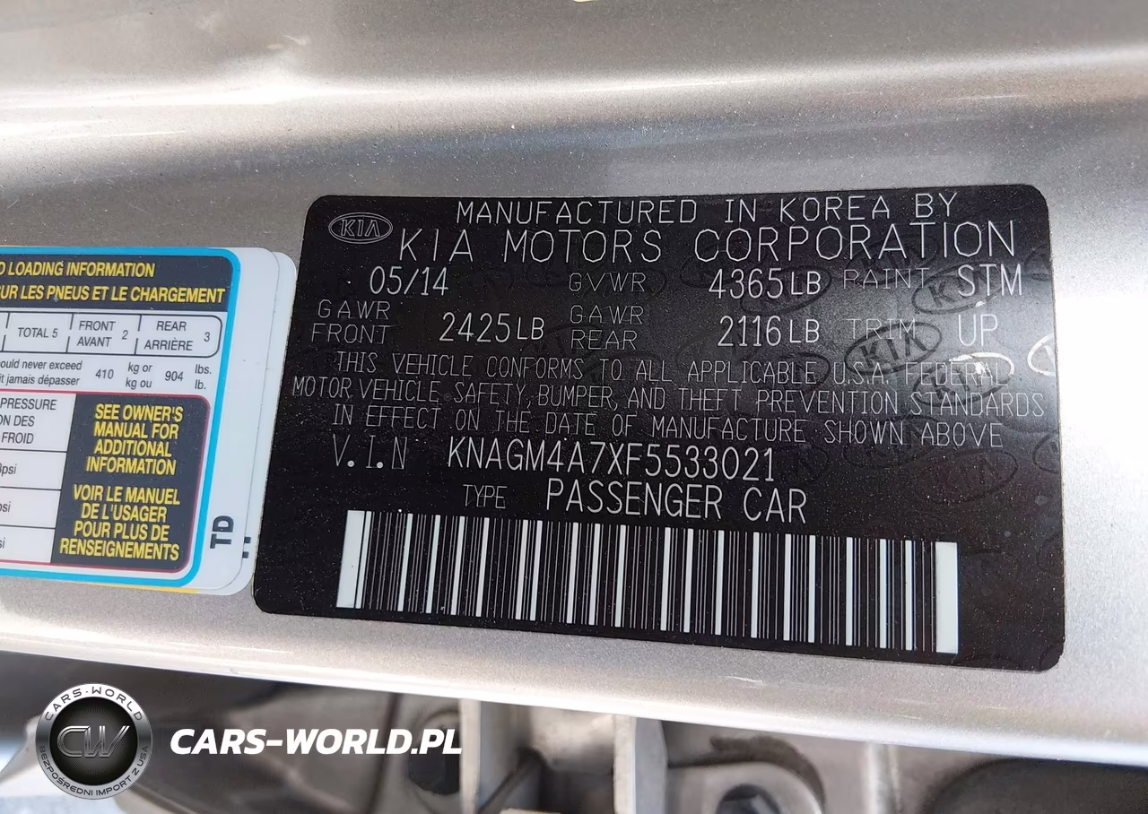 2015 Kia Optima Lx VIN:KNAGM4A7XF5533021 - 9