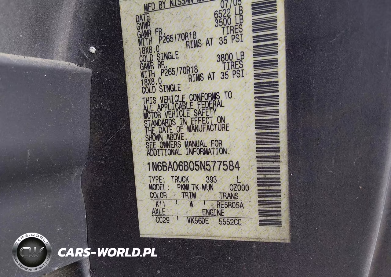 2005 Nissan Titan Se VIN:1N6BA06B05N577584 - 9