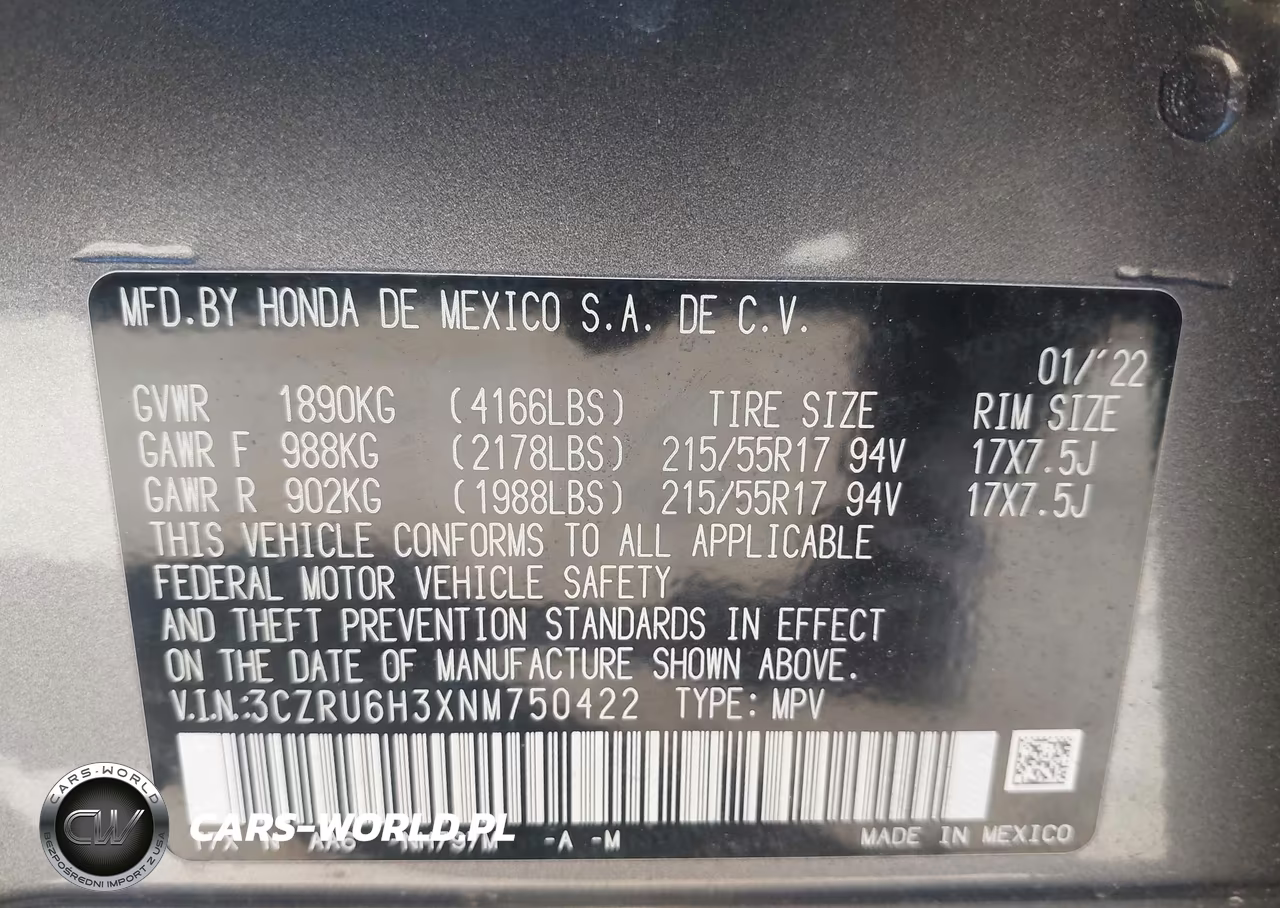 2022 Honda Hr-V Awd Lx VIN:3CZRU6H3XNM750422 - 9