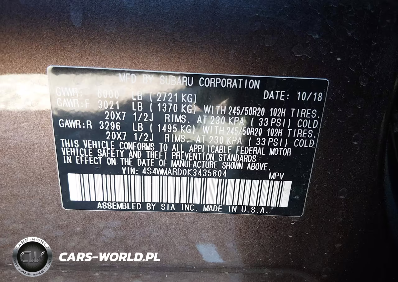 2019 Subaru Ascent Touring VIN:4S4WMARD0K3435804 - 9