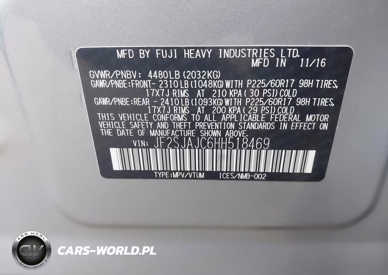 2017 Subaru Forester 2.5I Limited VIN:JF2SJAJC6HH518469 - 9