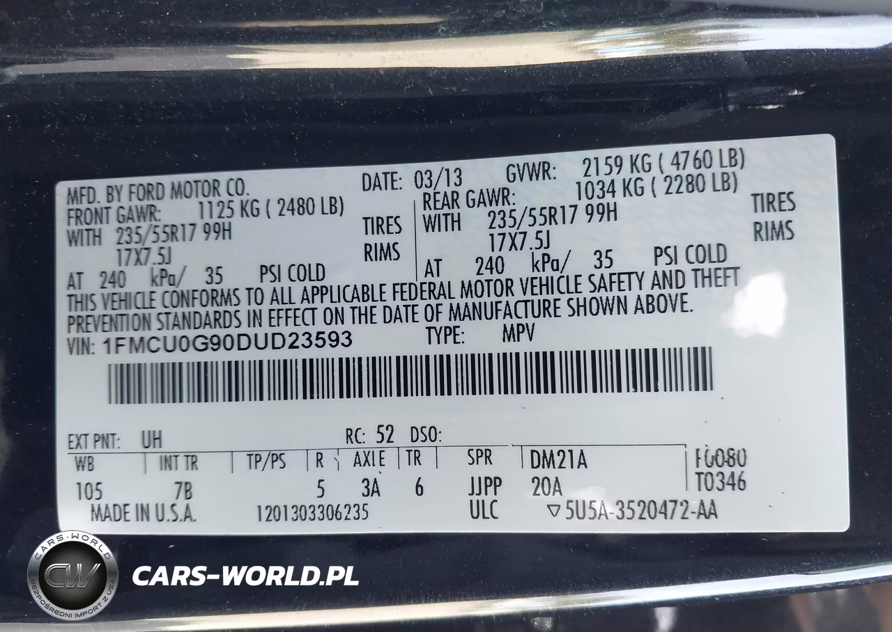 2013 Ford Escape Se VIN:1FMCU0G90DUD23593 - 9