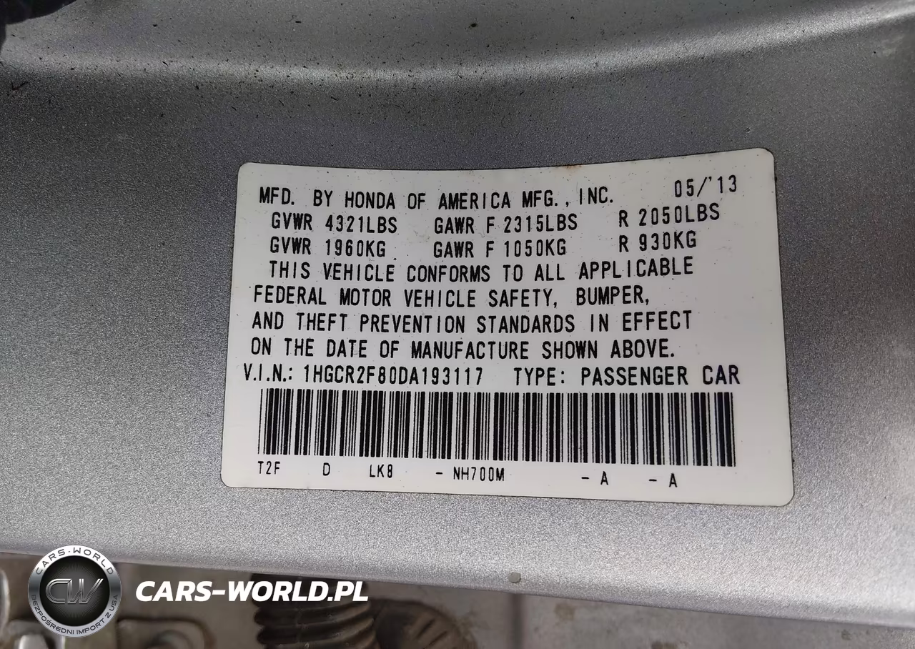 2013 Honda Accord Ex-L VIN:1HGCR2F80DA193117 - 9