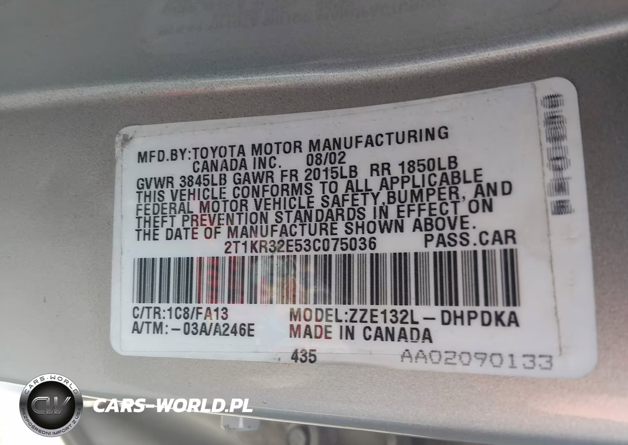 2003 Toyota Matrix Standard VIN:2T1KR32E53C075036 - 9