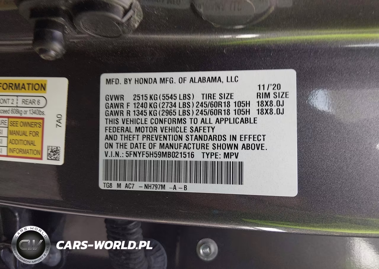2021 Honda Pilot 2Wd Ex-L VIN:5FNYF5H59MB021516 - 9
