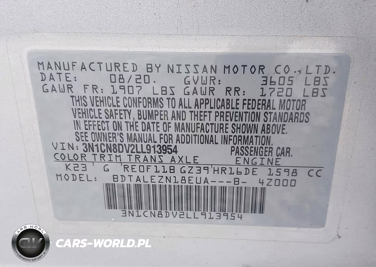 2020 Nissan Versa S Xtronic Cvt VIN:3N1CN8DV2LL913954 - 9