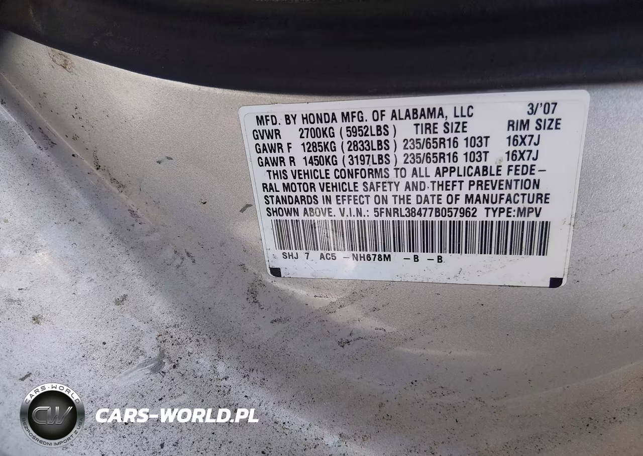 2007 Honda Odyssey Ex VIN:5FNRL38477B057962 - 9