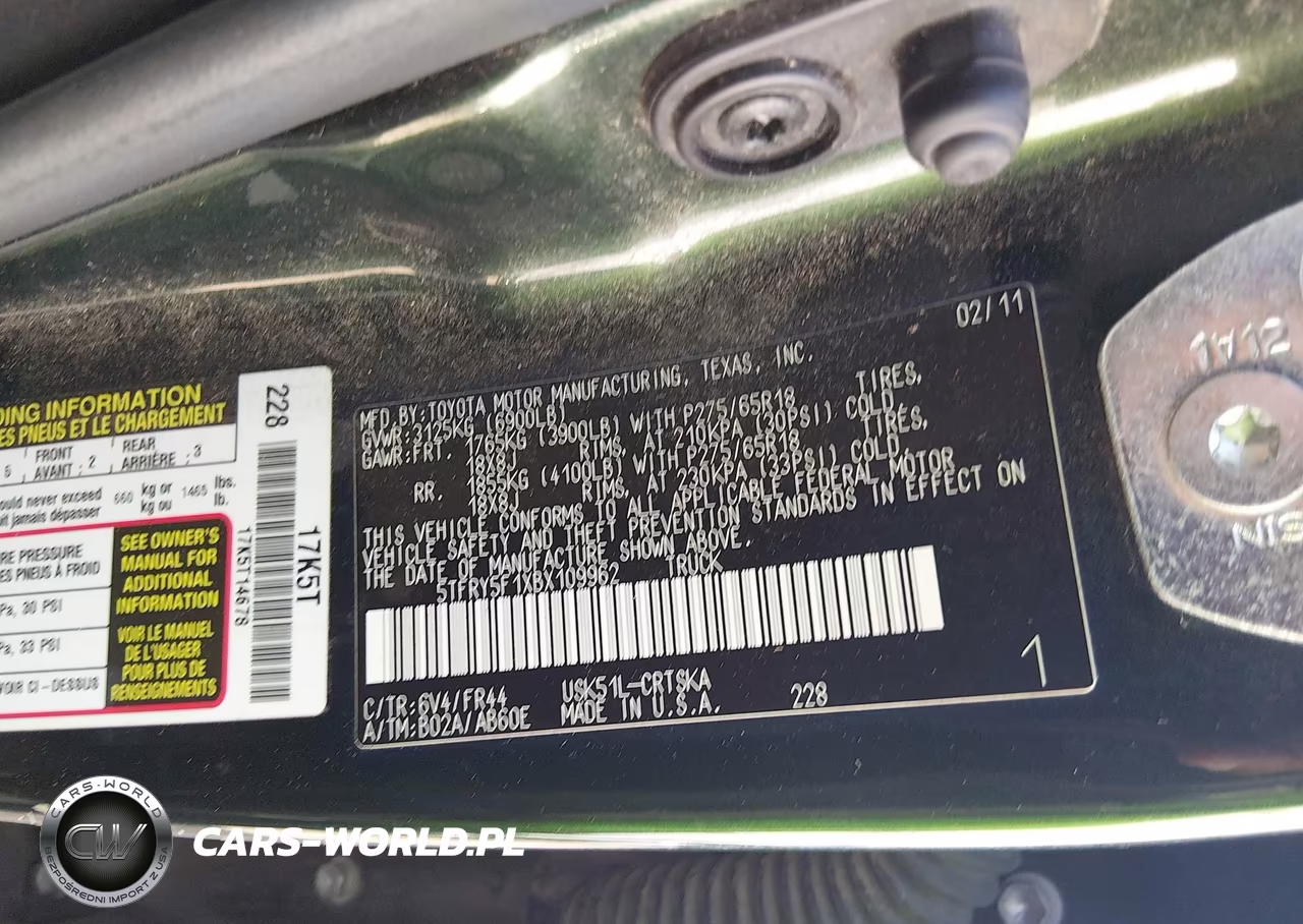 2011 Toyota Tundra Grade 5.7L V8 VIN:5TFRY5F1XBX109962 - 9