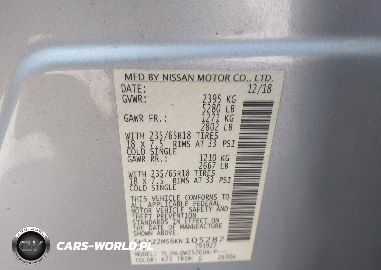 2019 Nissan Murano Sv VIN:5N1AZ2MS6KN105287 - 9
