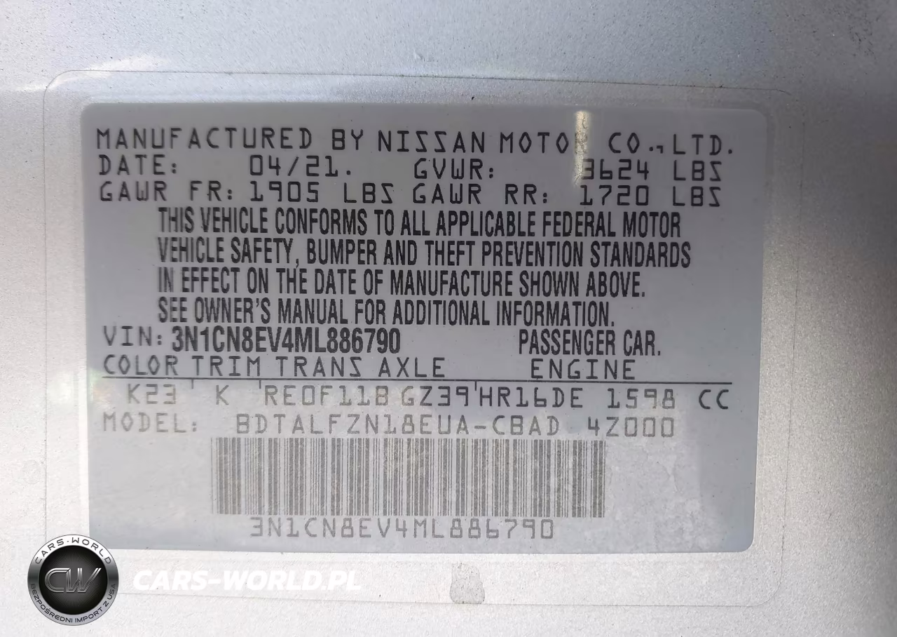 2021 Nissan Versa Sv Xtronic Cvt VIN:3N1CN8EV4ML886790 - 9