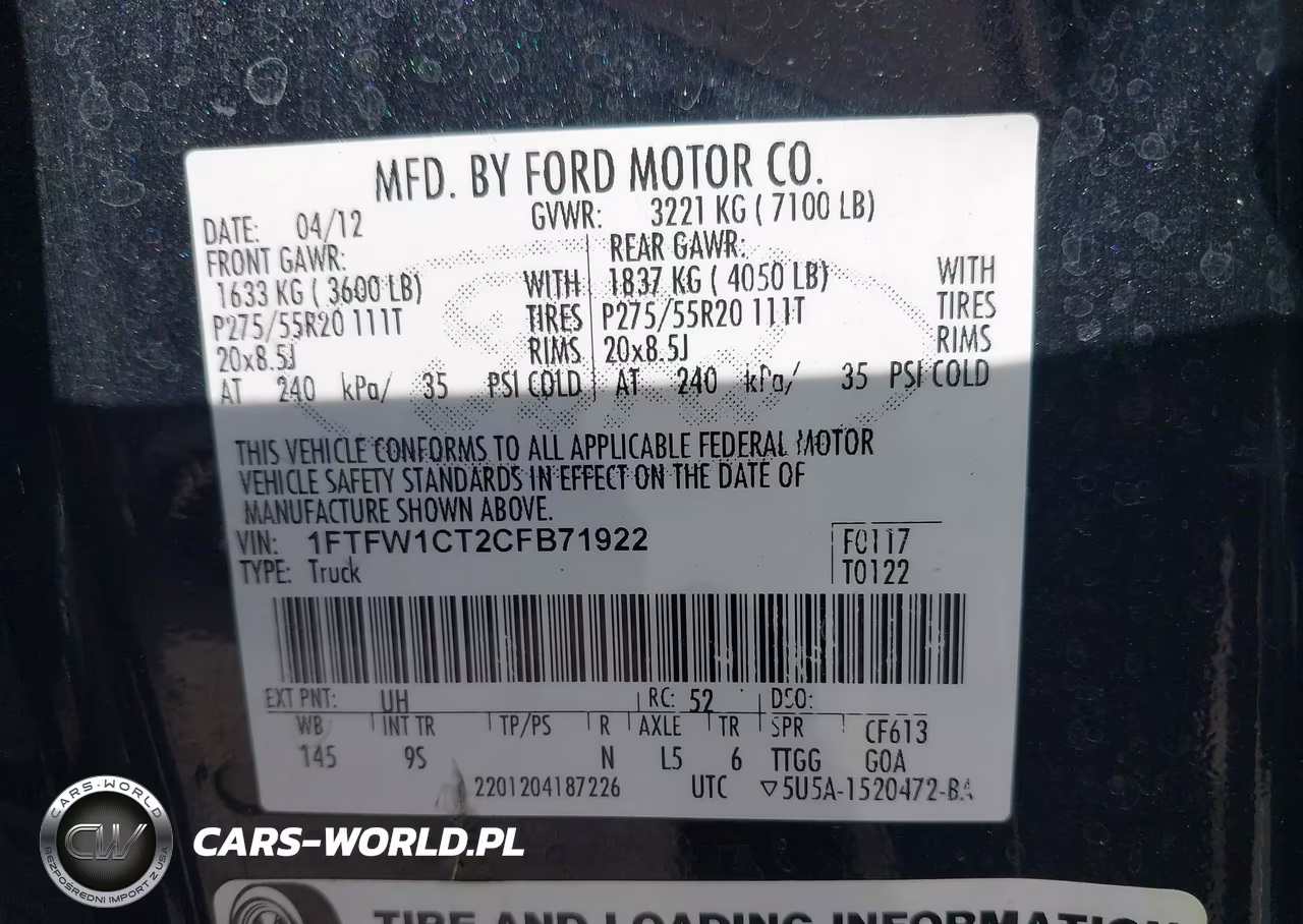 2012 Ford F-150 Platinum VIN:1FTFW1CT2CFB71922 - 9