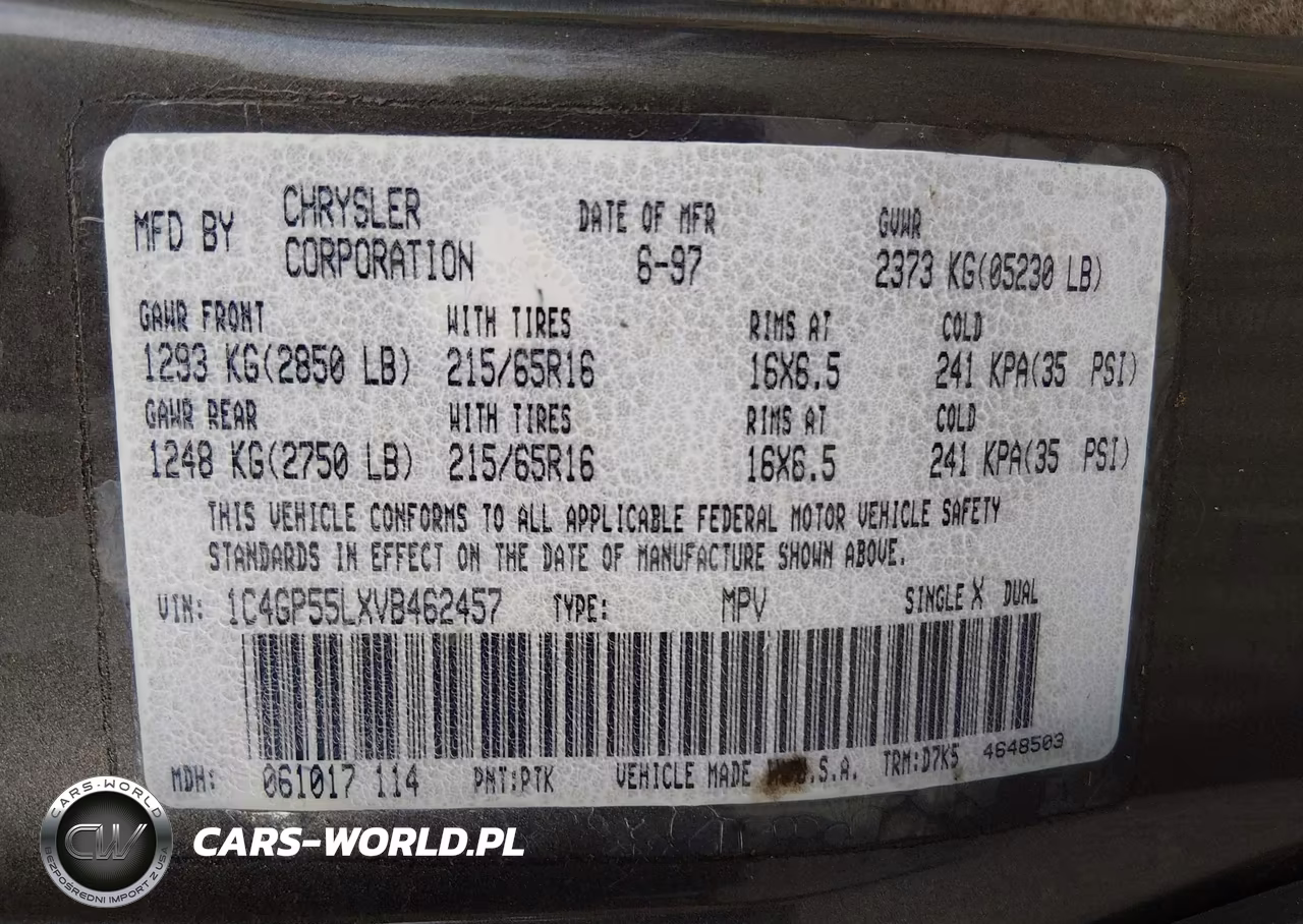 1997 Chrysler Town & Country Sx VIN:1C4GP55LXVB462457 - 9