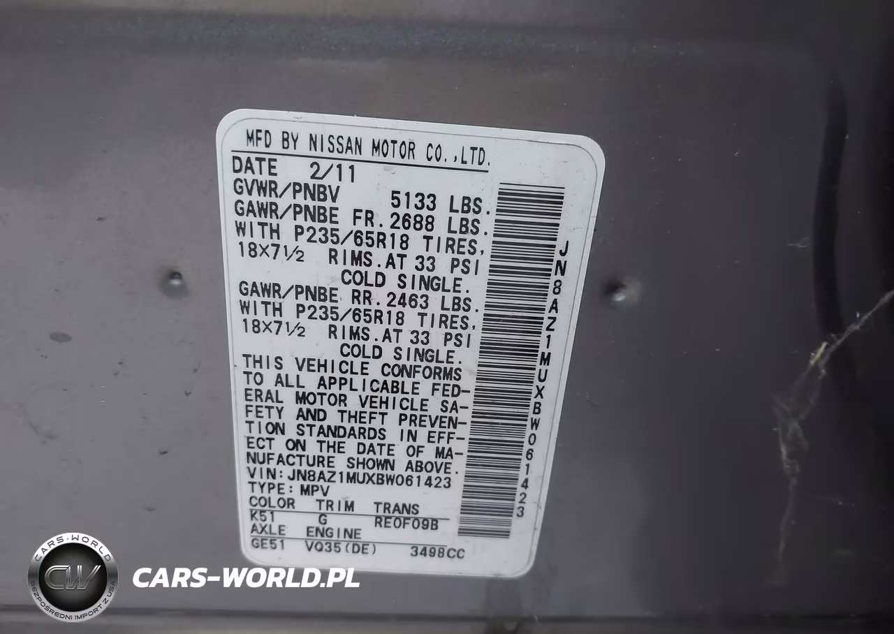 2011 Nissan Murano Sv VIN:JN8AZ1MUXBW061423 - 9