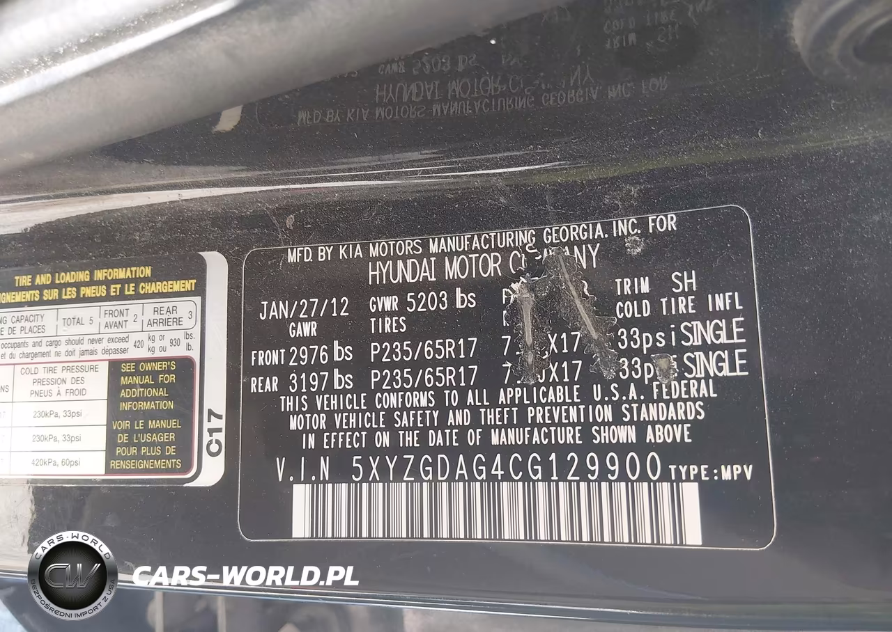 2012 Hyundai Santa Fe Gls V6 VIN:5XYZGDAG4CG129900 - 9
