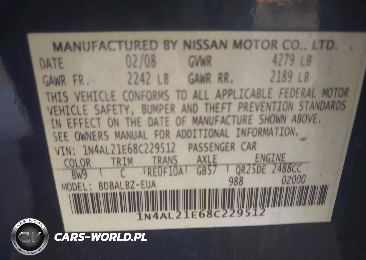 2008 Nissan Altima 2.5 S VIN:1N4AL21E68C229512 - 9