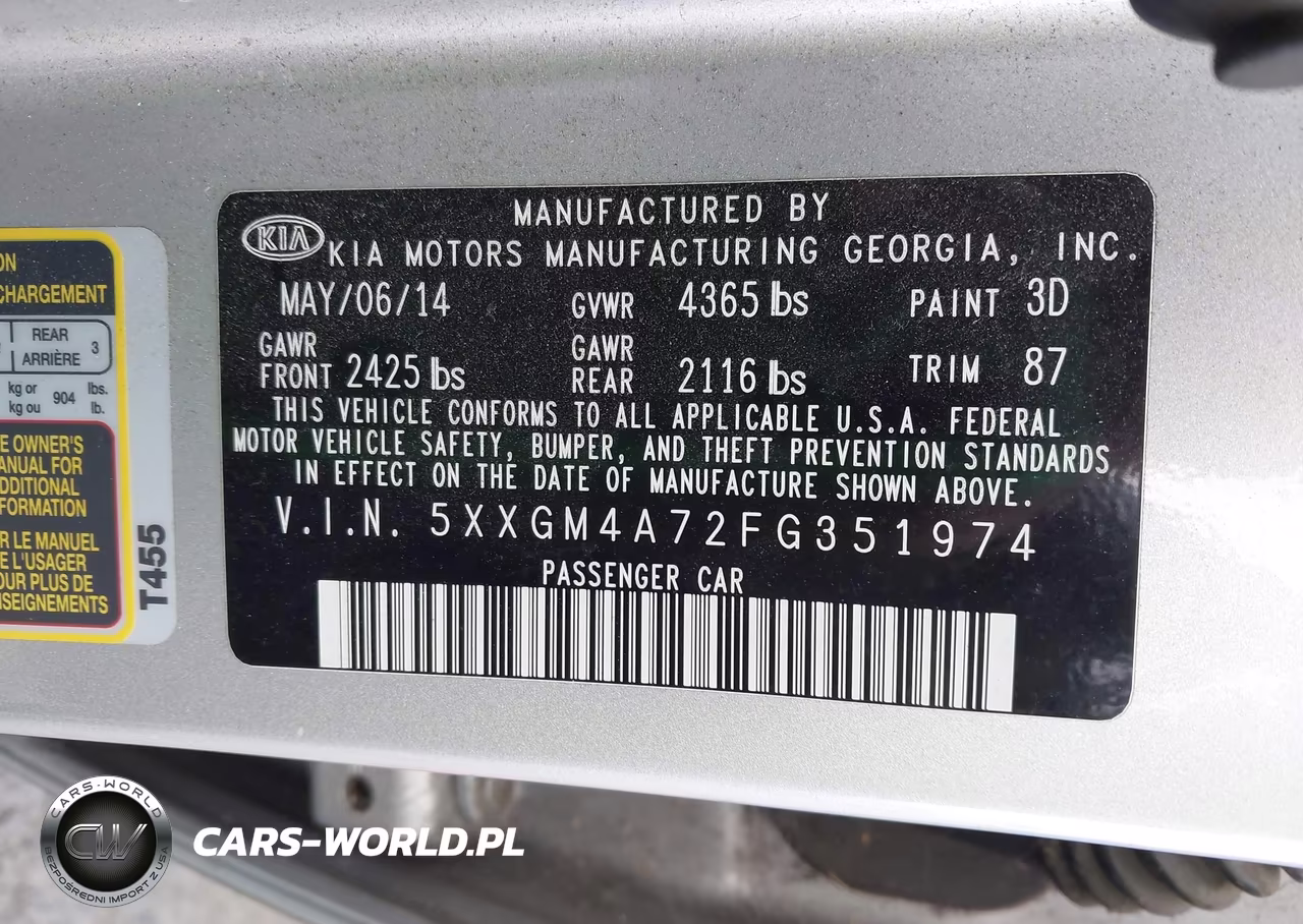 2015 Kia Optima Lx VIN:5XXGM4A72FG351974 - 9