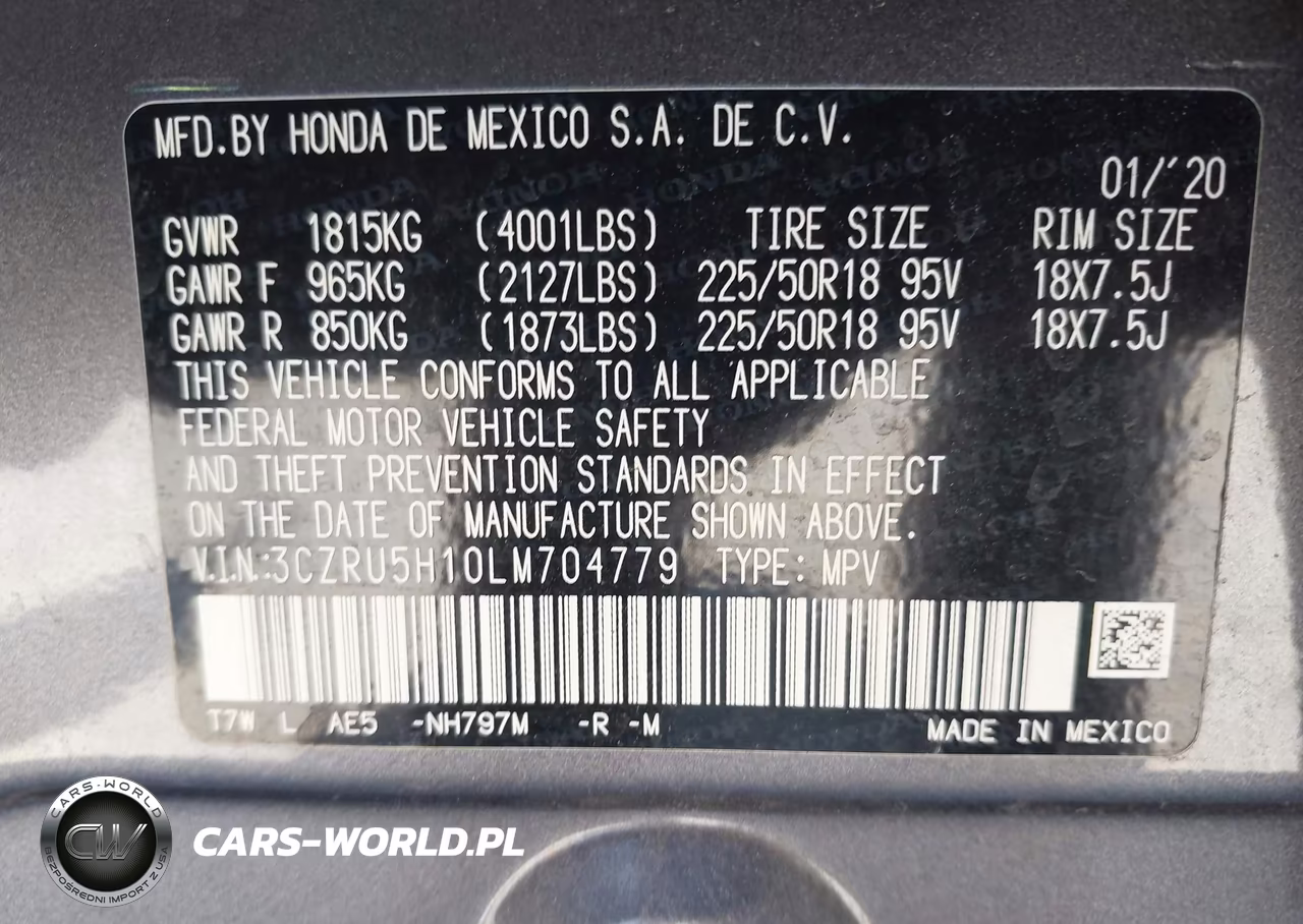 2020 Honda Hr-V 2Wd Sport VIN:3CZRU5H10LM704779 - 9
