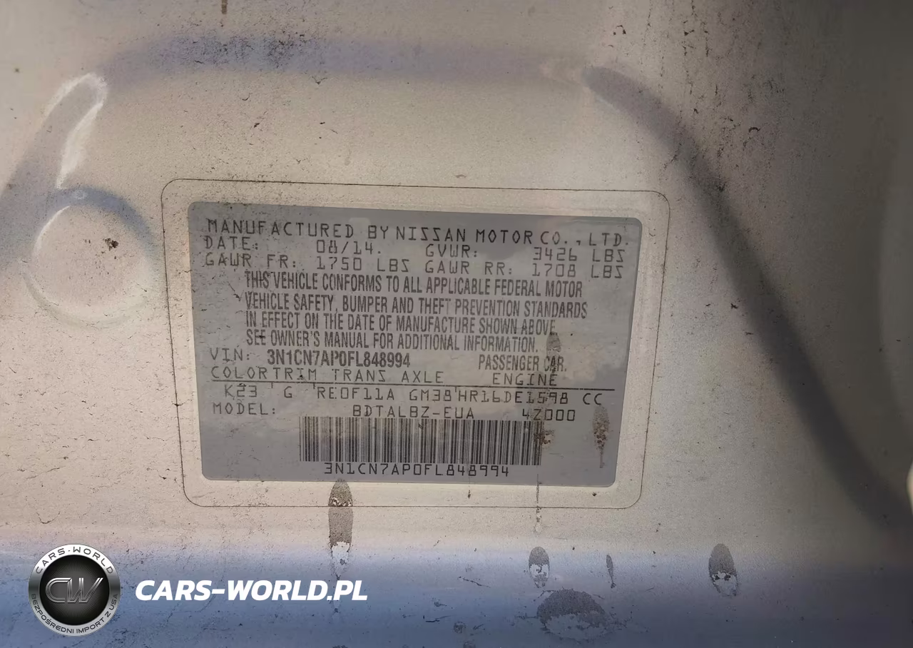 2015 Nissan Versa 1.6 S-1.6 S+-1.6 Sl-1.6 Sv VIN:3N1CN7AP0FL848994 - 9