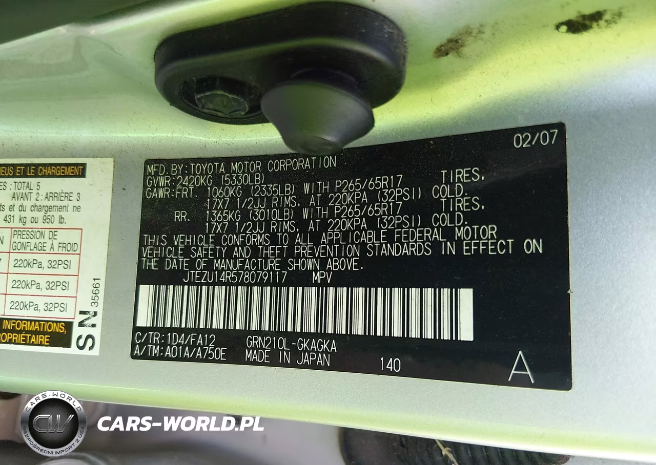2007 Toyota 4Runner Sr5 V6 VIN:JTEZU14R578079117 - 9