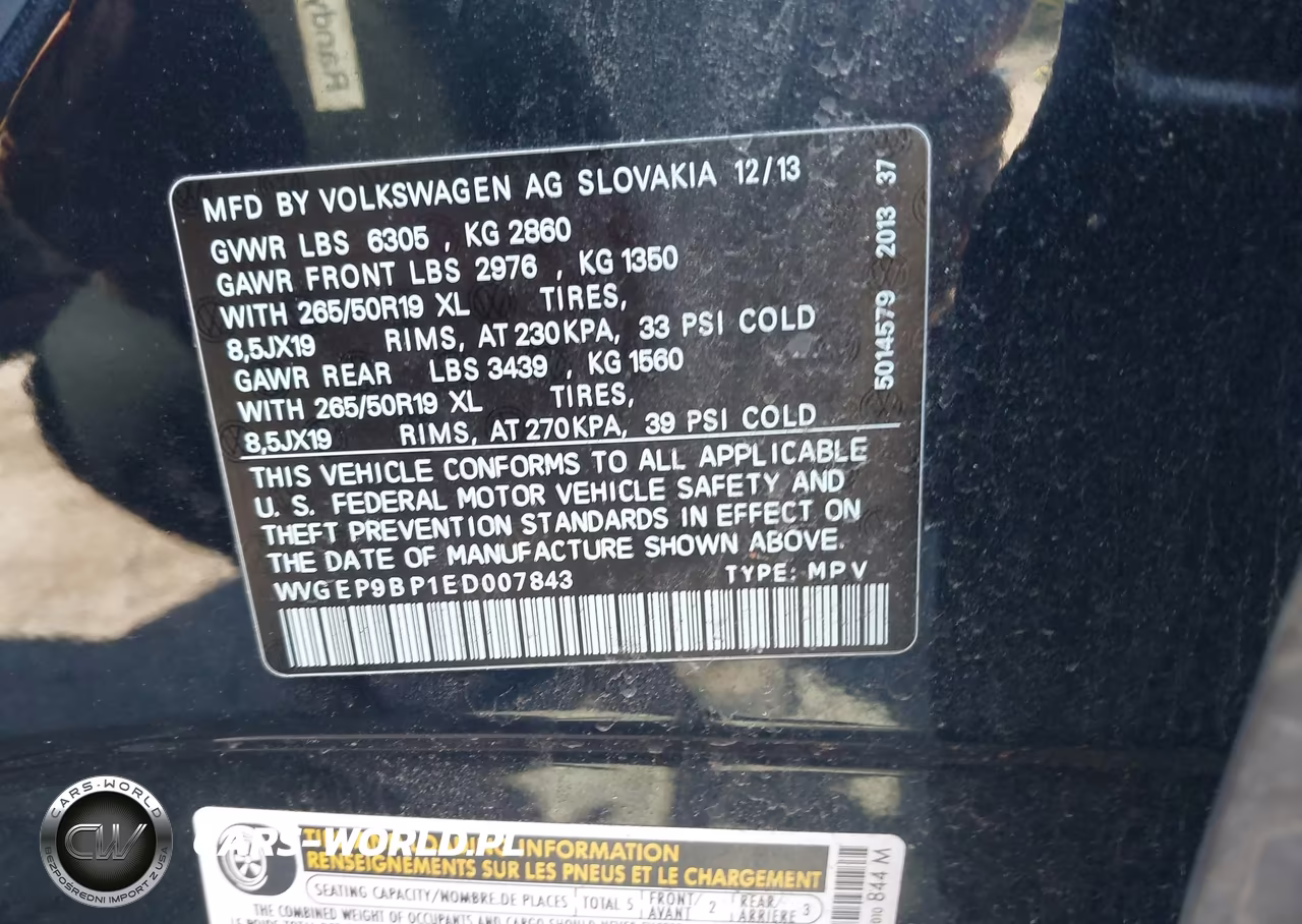 2014 Volkswagen Touareg X VIN:WVGEP9BP1ED007843 - 9