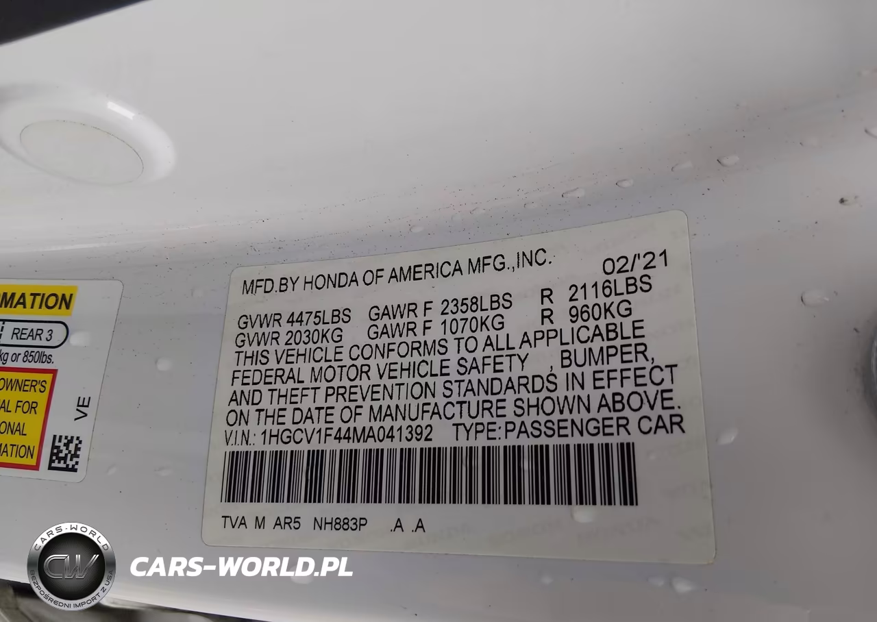 2021 Honda Accord Sport Special Edition VIN:1HGCV1F44MA041392 - 9