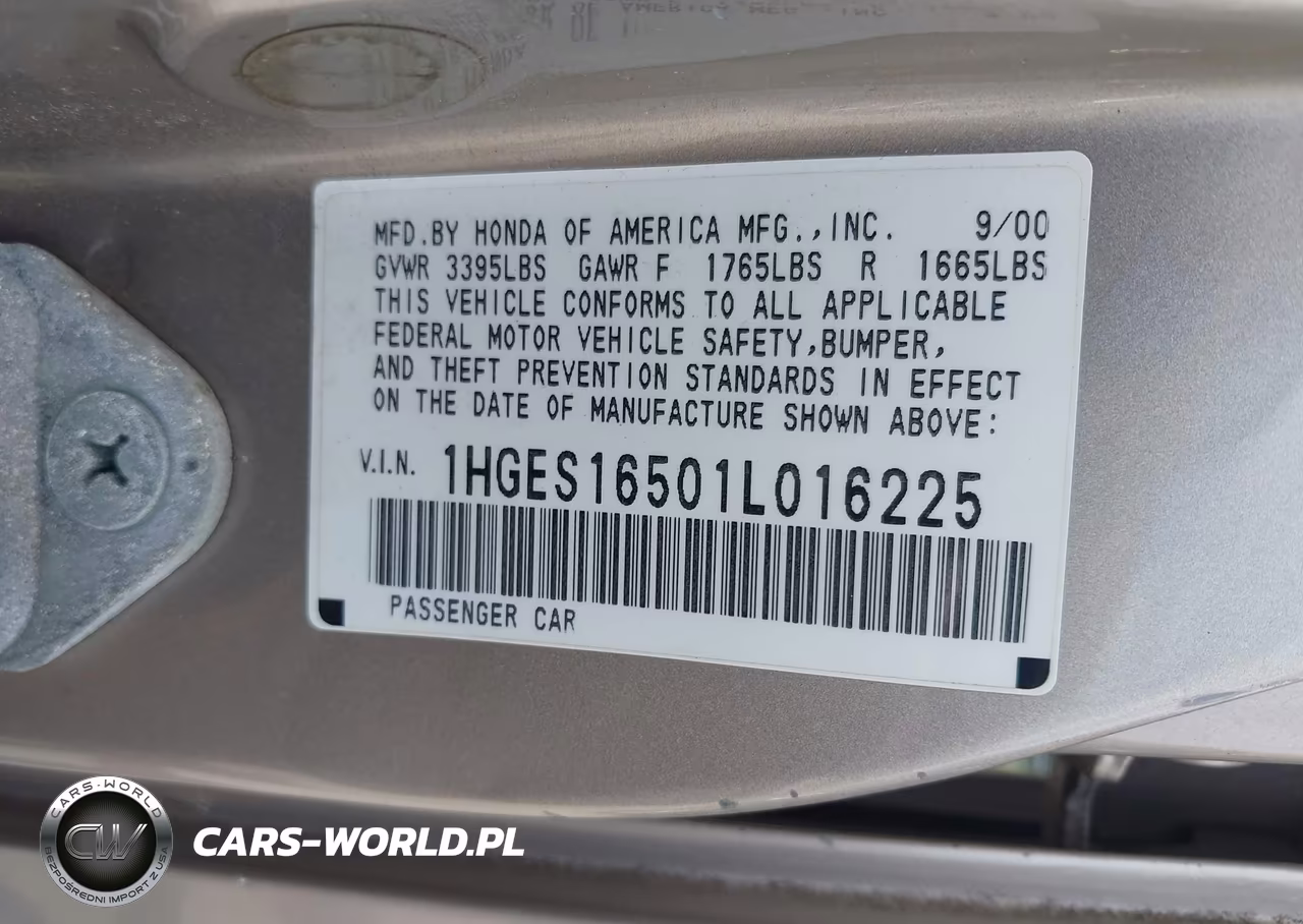 2001 Honda Civic Lx VIN:1HGES16501L016225 - 9