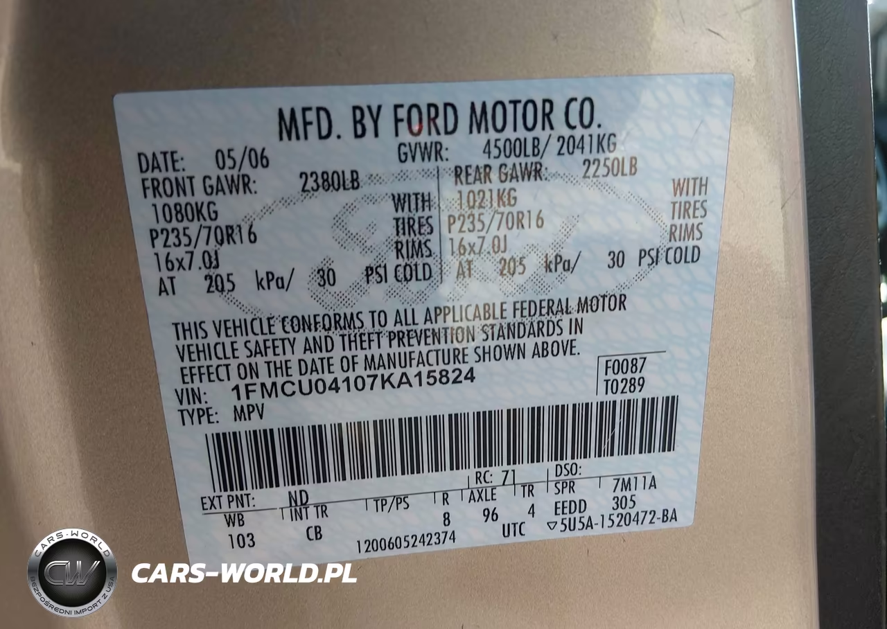 2007 Ford Escape Limited VIN:1FMCU04107KA15824 - 9