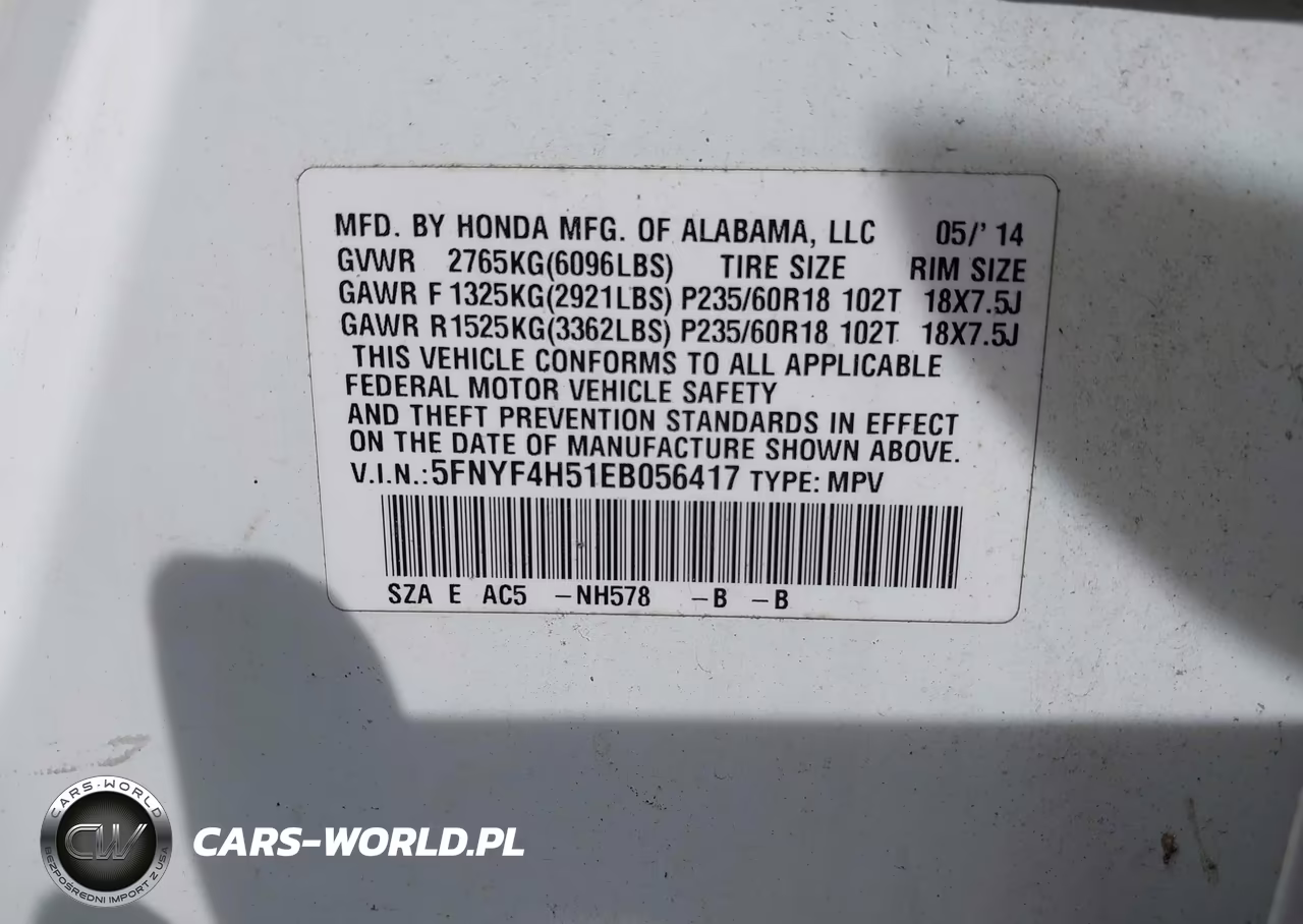 2014 Honda Pilot Ex-L VIN:5FNYF4H51EB056417 - 9