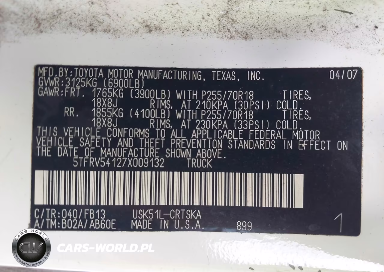 2007 Toyota Tundra Sr5 V8 VIN:5TFRV54127X009132 - 9