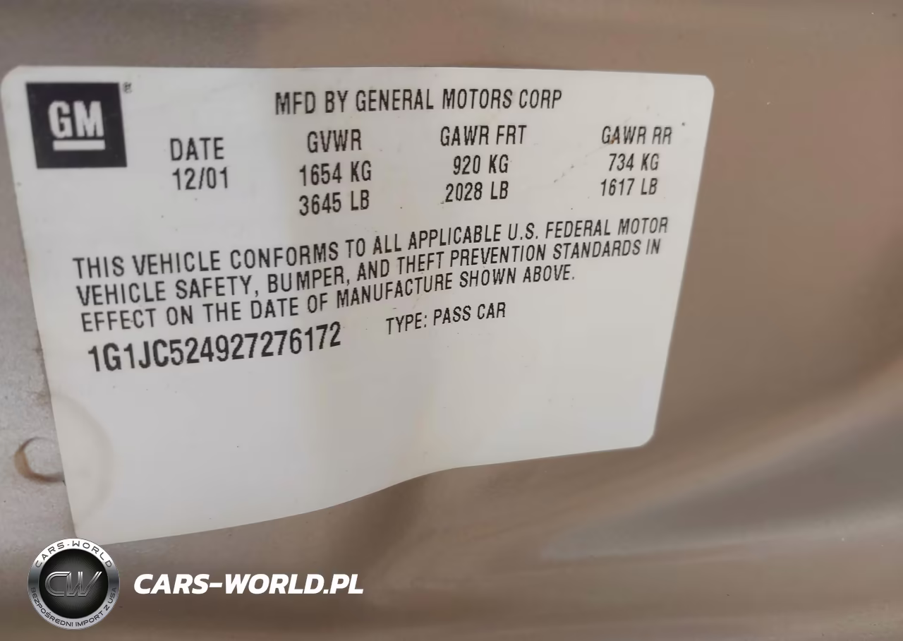 2002 Chevrolet Cavalier VIN:1G1JC524927276172 - 9