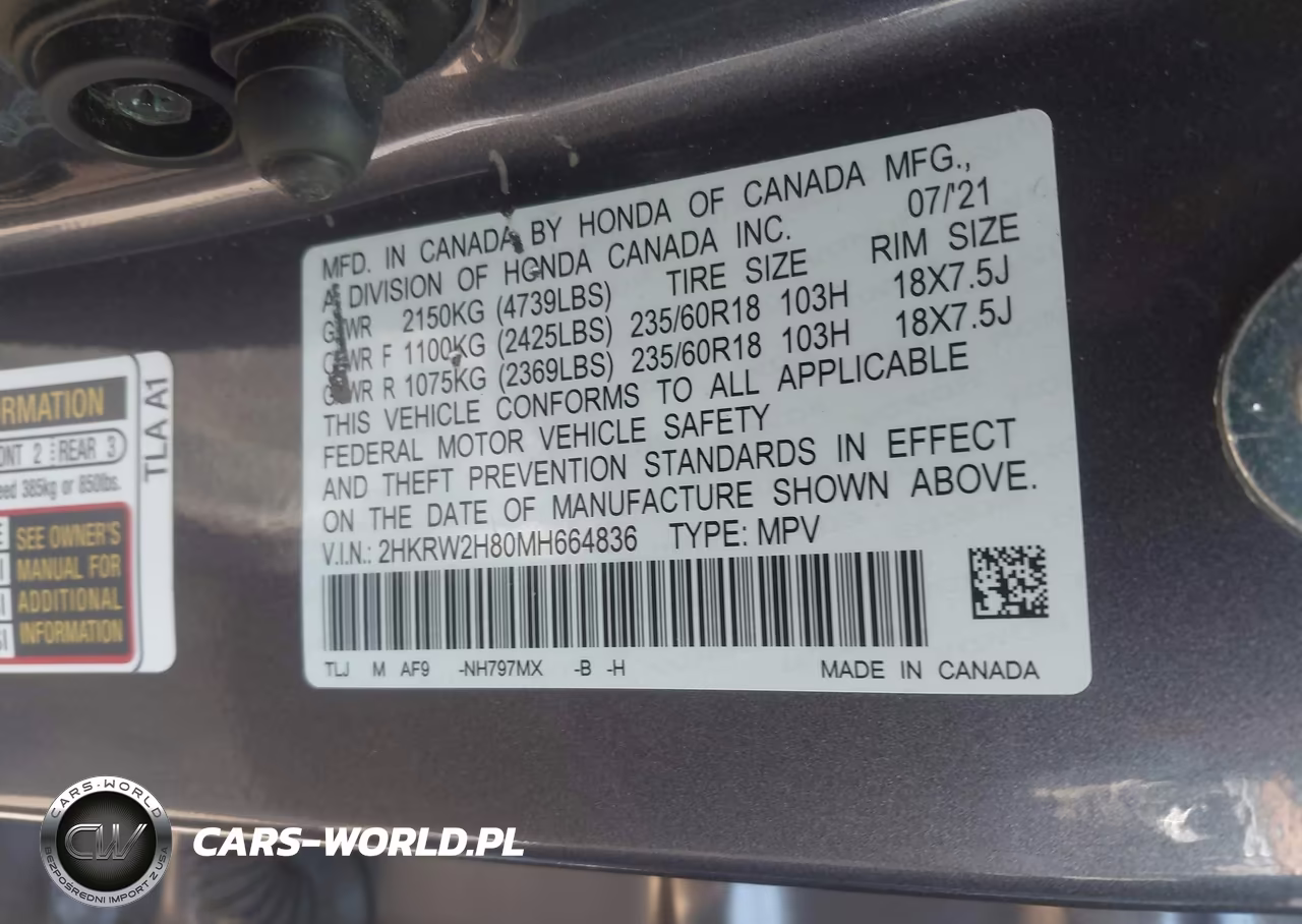 2021 Honda Cr-V Awd Ex-L VIN:2HKRW2H80MH664836 - 9