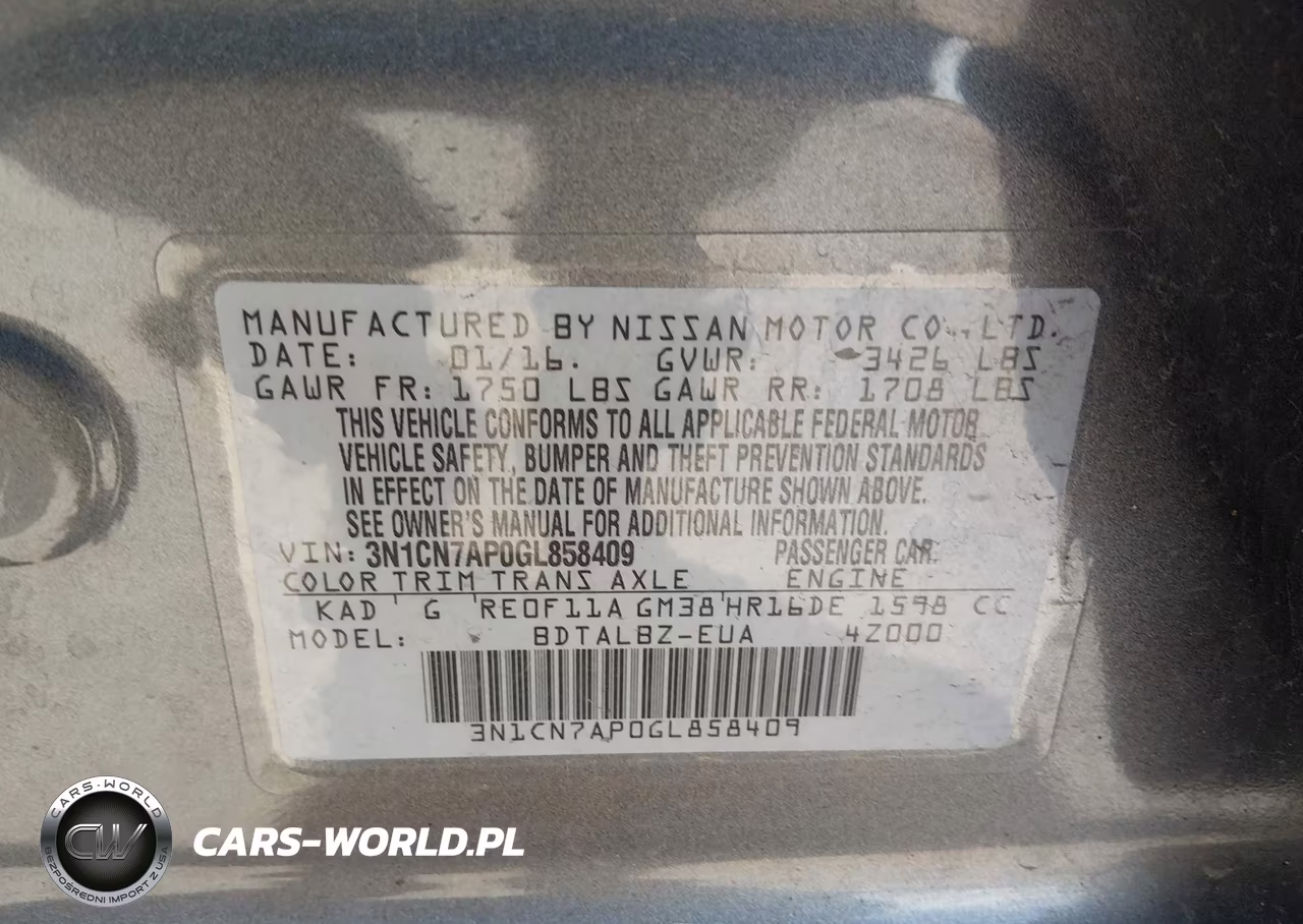 2016 Nissan Versa 1.6 S-1.6 S+-1.6 Sl-1.6 Sv VIN:3N1CN7AP0GL858409 - 9