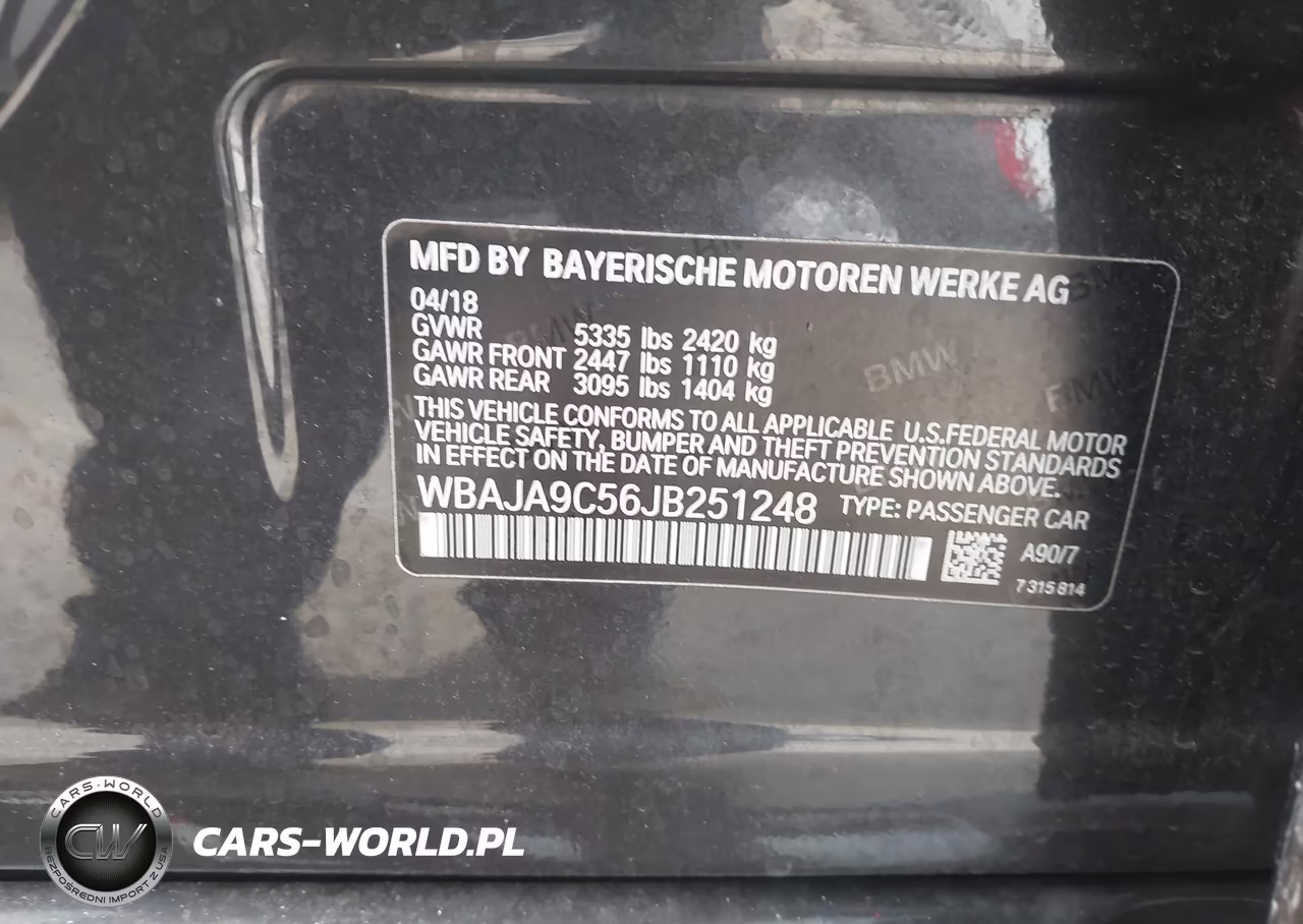 2018 BMW 530E Iperformance VIN:WBAJA9C56JB251248 - 9