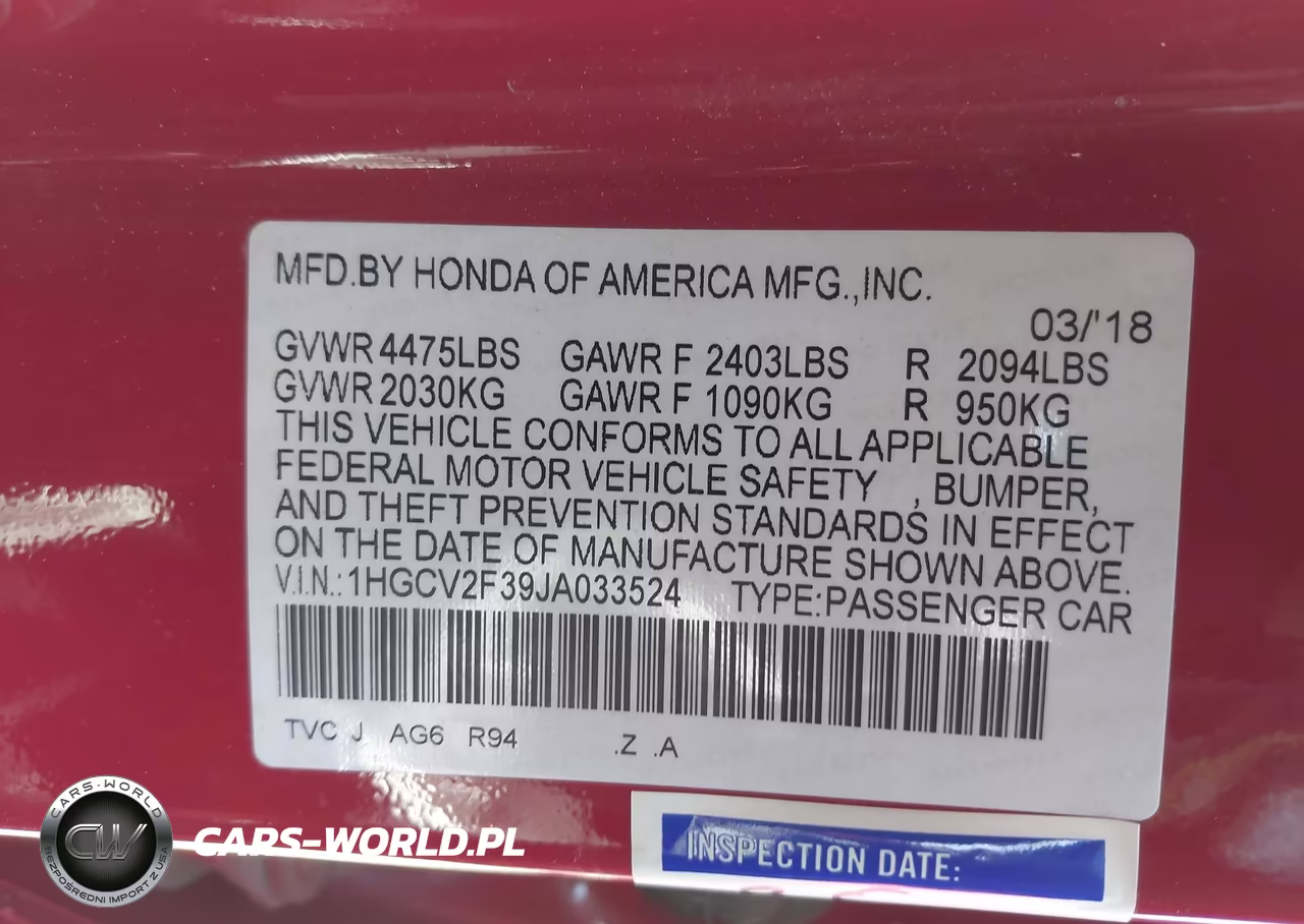 2018 Honda Accord Sport 2.0T VIN:1HGCV2F39JA033524 - 9