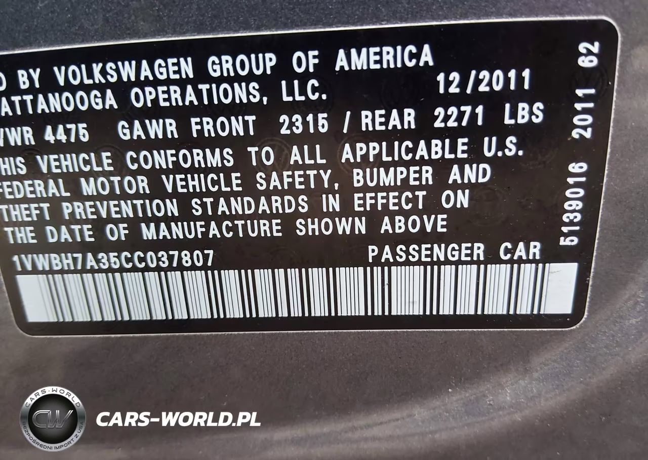 2012 Volkswagen Passat 2.5L Se VIN:1VWBH7A35CC037807 - 9