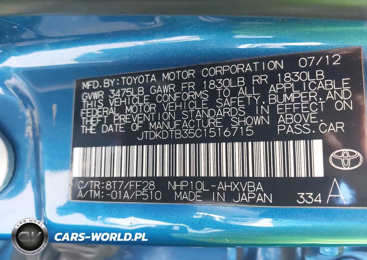 2012 Toyota Prius C Two VIN:JTDKDTB35C1516715 - 9
