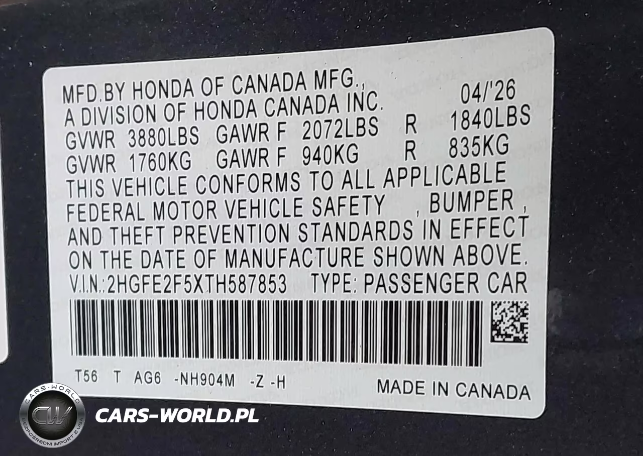 2026 Honda Civic Sport VIN:2HGFE2F5XTH587853 - 9