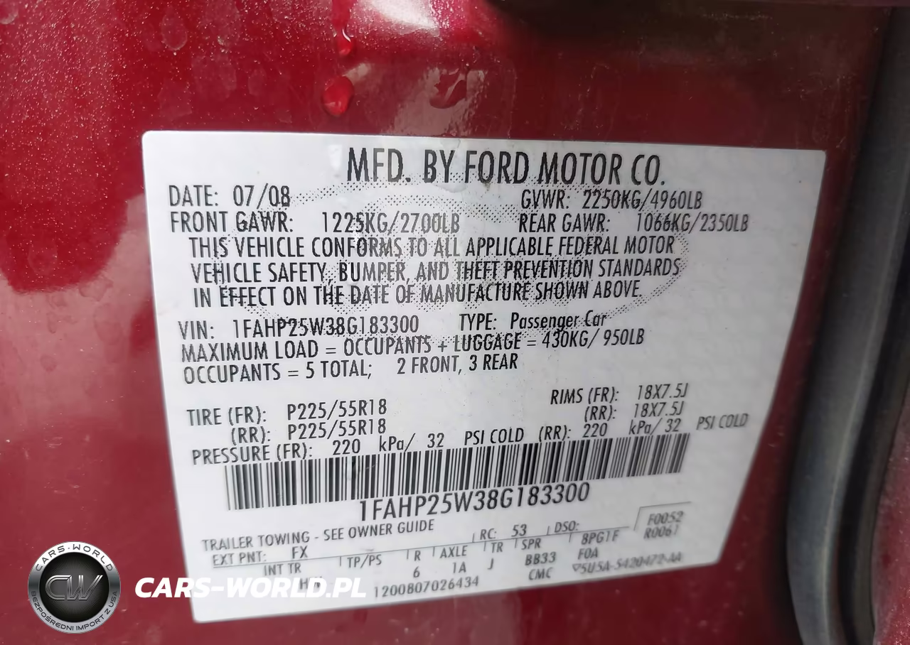 2008 Ford Taurus Limited VIN:1FAHP25W38G183300 - 9