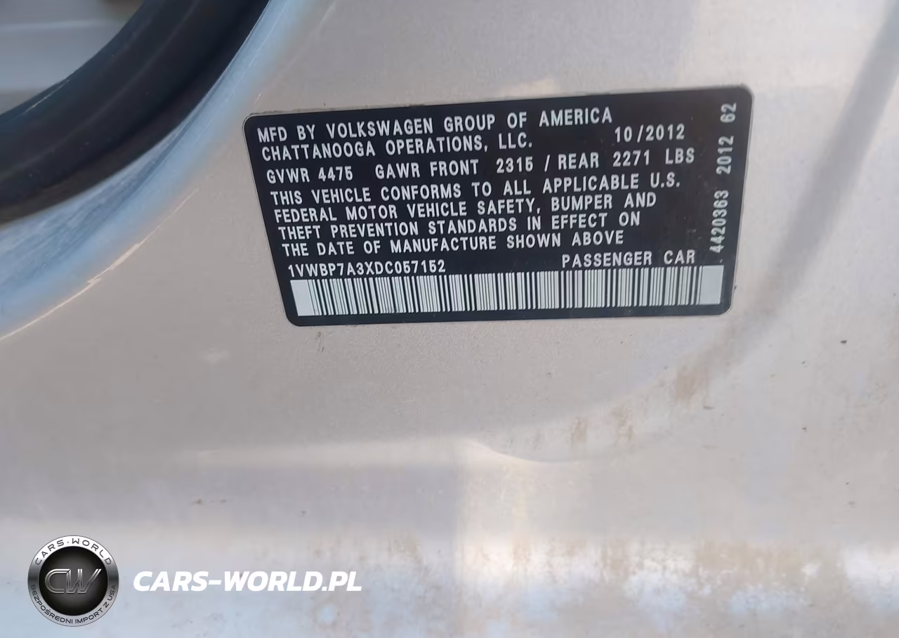 2013 Volkswagen Passat 2.5L Se VIN:1VWBP7A3XDC057152 - 9