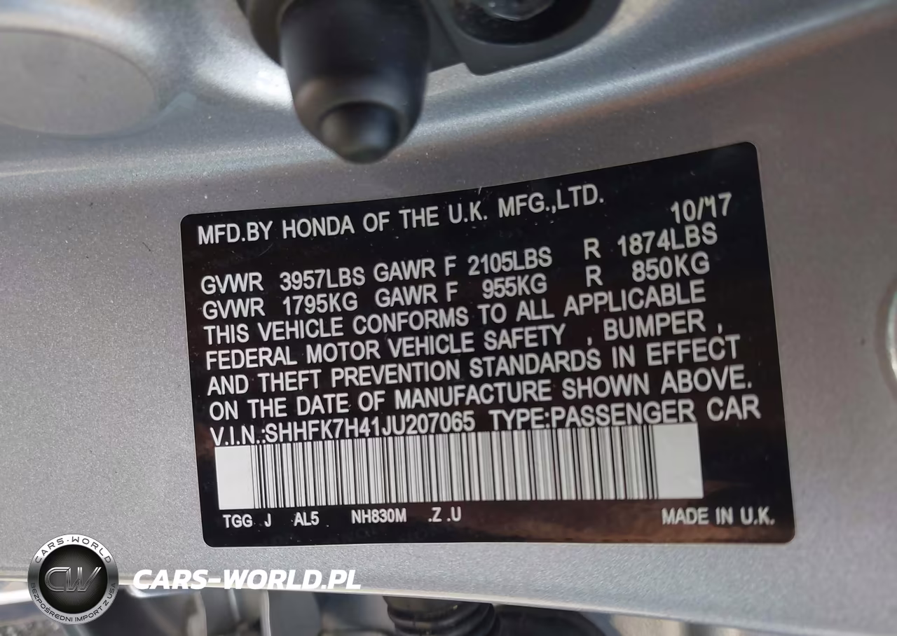 2018 Honda Civic Sport VIN:SHHFK7H41JU207065 - 9