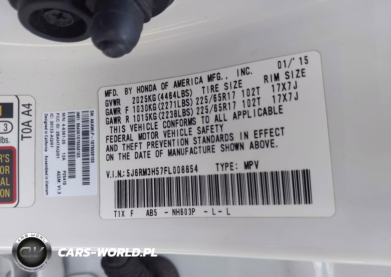 2015 Honda Cr-V Ex VIN:5J6RM3H57FL008854 - 9