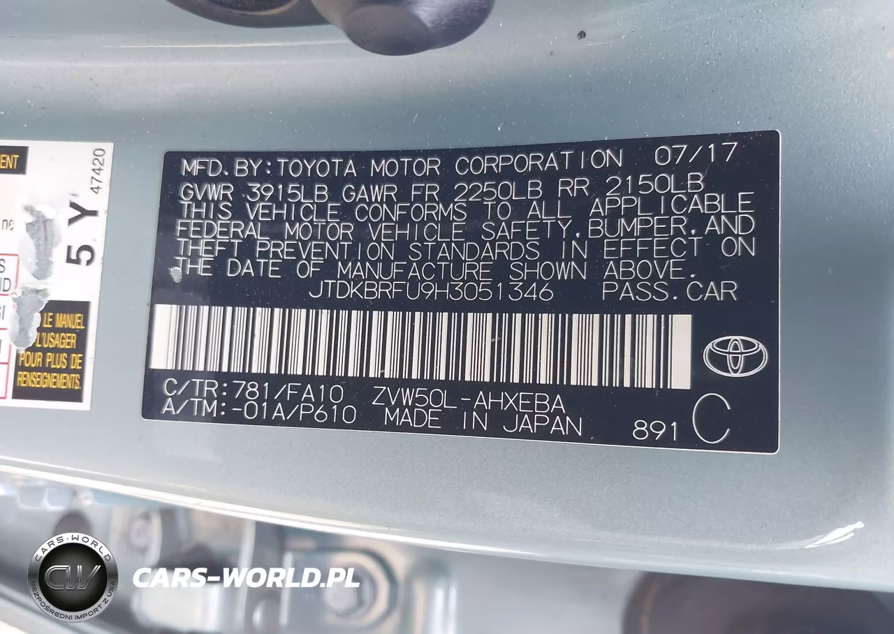 2017 Toyota Prius Two VIN:JTDKBRFU9H3051346 - 9